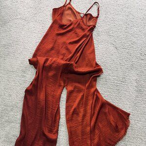 Aerie Brown Crinkle Satin Midi Slip Dress w/side slits, Size XXS